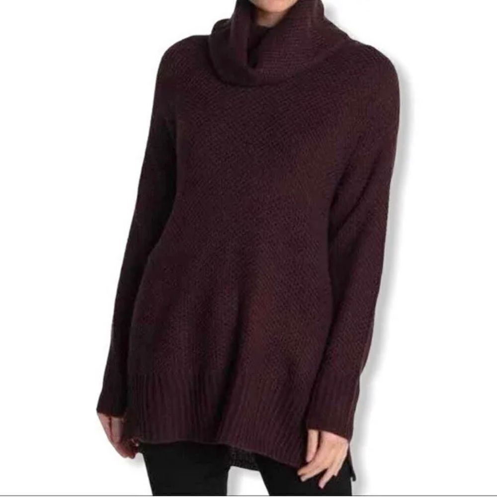 Sanctuary Women’s Burgundy Waffle Knit Cowl Neck Sweater Tunic Size 1X
